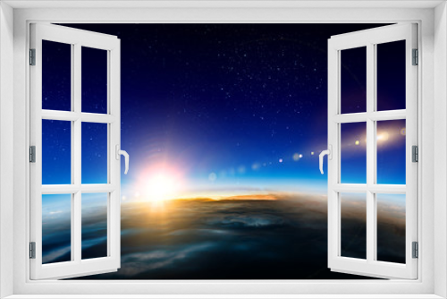 Fototapeta Naklejka Na Ścianę Okno 3D - Sunrise on planet orbit, space beauty