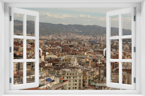 Fototapeta Naklejka Na Ścianę Okno 3D - Barcelona skyline with mountains in Spain