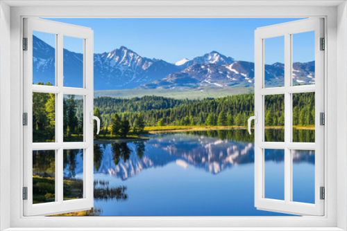 Fototapeta Naklejka Na Ścianę Okno 3D - Mountain landscape, picturesque mountain lake in the summer morning, large panorama, Altai