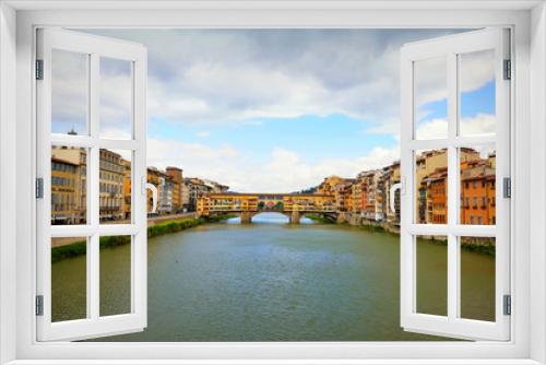 Fototapeta Naklejka Na Ścianę Okno 3D - FLORENCE, ITALY-APRIL 29,2019:Ponte Vecchio is a famous medieval bridge over the River Arno in Florence, Italy