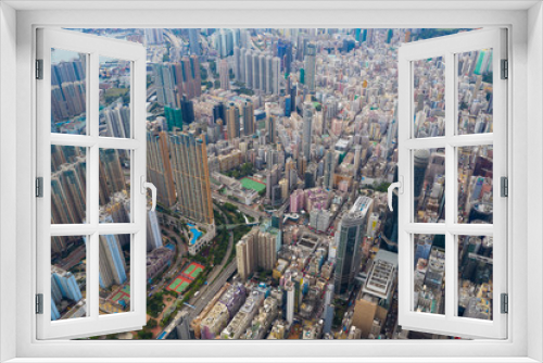Fototapeta Naklejka Na Ścianę Okno 3D - Top view of Hong Kong downtown city in Kowloon side
