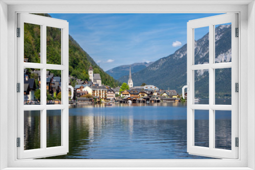 Fototapeta Naklejka Na Ścianę Okno 3D - Picturesque small town Hallstadt is Austrian state of Upper Austria, beautiful place surrounded by mountains and lake Dachstein