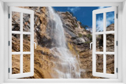 Fototapeta Naklejka Na Ścianę Okno 3D - Beautiful waterfall with cloudy sky landscape. Uchan su waterfall in Yalta, Crimea, Russia.