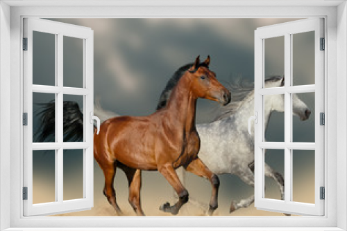 Fototapeta Naklejka Na Ścianę Okno 3D - Horses in desert