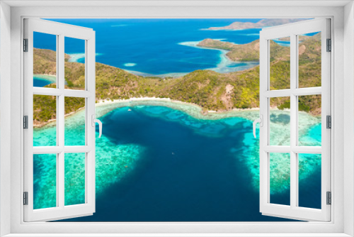 Fototapeta Naklejka Na Ścianę Okno 3D - Islands of the Malayan archipelago with turquoise lagoons. Nature of the Philippines, top view. Philippines, Palawan