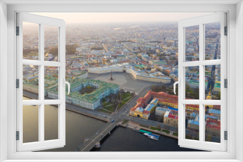 Fototapeta Naklejka Na Ścianę Okno 3D - Aerial view cityscape of city center, Palace square, State Hermitage museum (Winter Palace), Neva river. Saint Petersburg skyline. SPb, Russia
