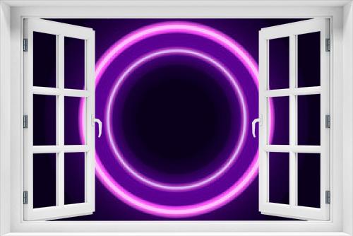 Fototapeta Naklejka Na Ścianę Okno 3D - Vector Neon Ultraviolet Circle Blank Frame Shining on Dark Background, Isolated Design Element, Pink Power.