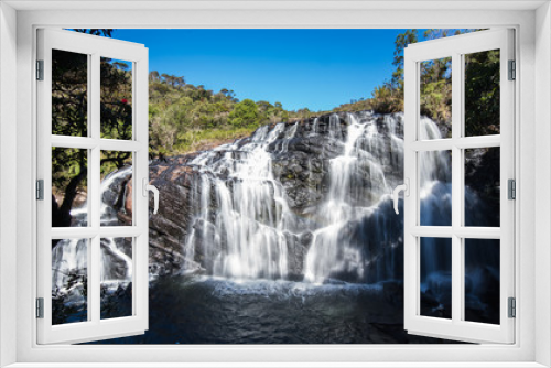 Fototapeta Naklejka Na Ścianę Okno 3D - small wide waterfall in forest