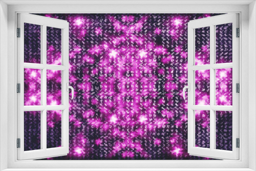 Fototapeta Naklejka Na Ścianę Okno 3D - Pink matrix digital background. Abstract cyberspace concept. Characters fall down. Matrix from symbols stream. Virtual reality design. Complex algorithm data hacking. Pink digital sparks.