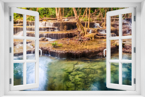Fototapeta Naklejka Na Ścianę Okno 3D - Beautiful waterfall Huai Mae Khamin, Thailand. Panorama
