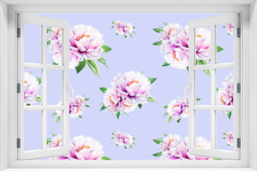 Fototapeta Naklejka Na Ścianę Okno 3D - Beautiful white peony seamless pattern. Bouquet of flowers. Floral texture. Marker drawing. Watercolor painting. Wedding and birthday composition.  Flower painted background. Hand drawn illustration.