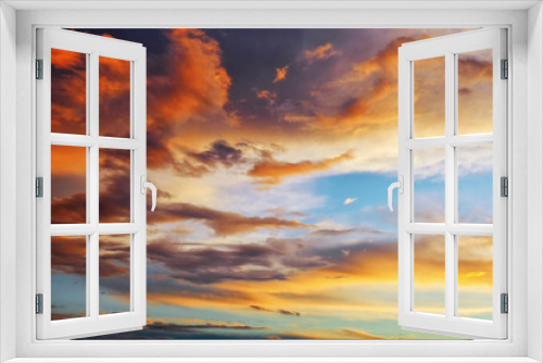 Fototapeta Naklejka Na Ścianę Okno 3D - Beautiful dark fluffy cloudy sky. Sunset light.