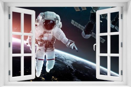 Fototapeta Naklejka Na Ścianę Okno 3D - Look on our planet from orbital international space station ISS, astronaut at spacewalk. Elements of this image furnished by NASA