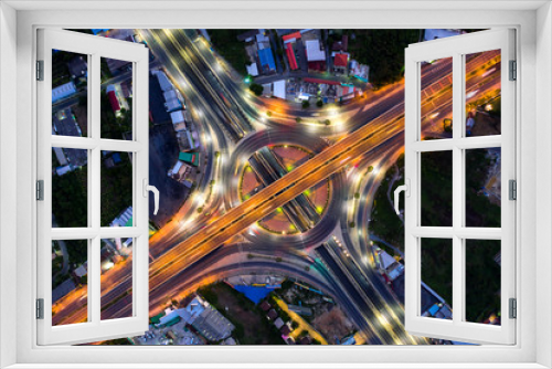 Fototapeta Naklejka Na Ścianę Okno 3D - Aerial view of highway junctions Top view of Urban city, Bangkok at night, Thailand.
