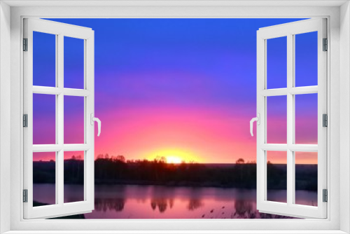 Fototapeta Naklejka Na Ścianę Okno 3D - Sunset and lake