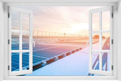 Fototapeta Naklejka Na Ścianę Okno 3D - solar cell panels on rooftop , Save energy concept