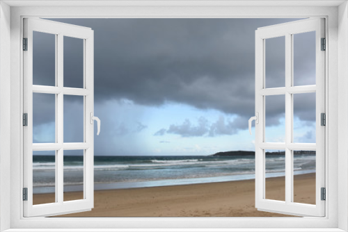 Fototapeta Naklejka Na Ścianę Okno 3D - Panoramic landscape of Arrawarra, Arrawarra Headland and beach in New South Wales, Australia on a cloudy and rainy day before storm.