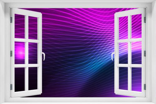 Fototapeta Naklejka Na Ścianę Okno 3D - Smooth wave lines on blue neon color light background. Glowing abstract wave on dark, shiny motion, magic space light