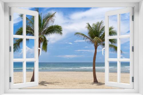 Fototapeta Naklejka Na Ścianę Okno 3D - Two palm trees on tropical paradise beach