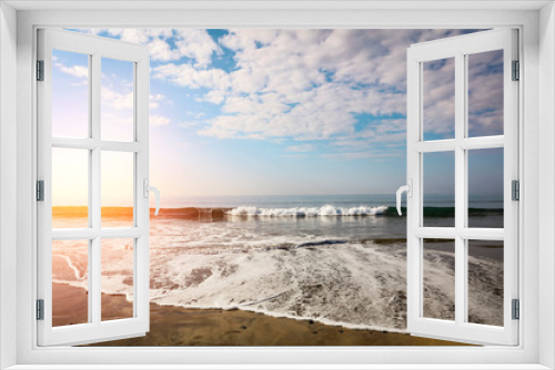 Fototapeta Naklejka Na Ścianę Okno 3D - Summer background of ocean and beach with blue sky. Free space for your decoration. 
