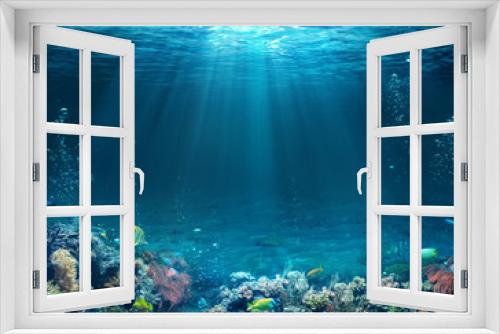 Fototapeta Naklejka Na Ścianę Okno 3D - Underwater Scene - Tropical Seabed With Reef And Sunshine