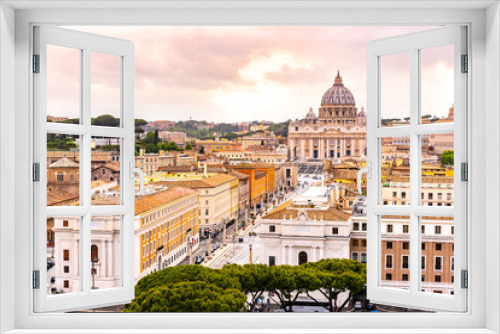 Vatican City with St. Peter's Basilica. Panoramic skyline view from Castel Sant'Angelo, Rome, Italy