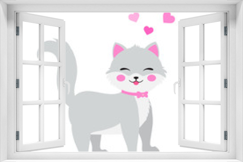 Fototapeta Naklejka Na Ścianę Okno 3D - cute little cat and hearts vector illustration