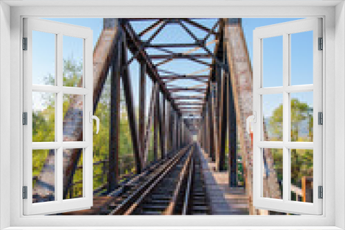 Fototapeta Naklejka Na Ścianę Okno 3D - Steel railroad bridge