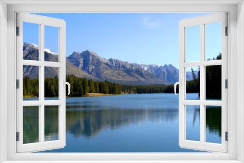 Fototapeta Naklejka Na Ścianę Okno 3D - Mountain reflections on Two Jack Lake, Banff, Canada