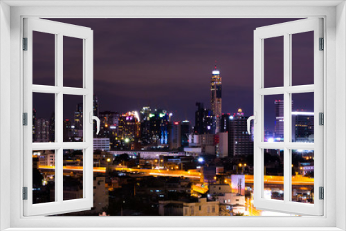 Fototapeta Naklejka Na Ścianę Okno 3D - Famous skyscrapers of Bangkok city at night. Top view city. Landscape midnight.