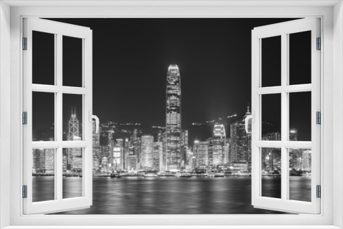 Fototapeta Naklejka Na Ścianę Okno 3D - Panorama of Victoria harbor of Hong Kong city at night