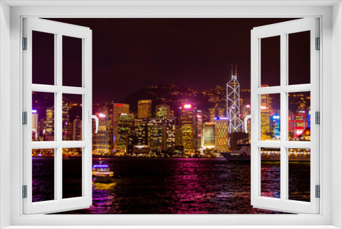 Fototapeta Naklejka Na Ścianę Okno 3D - City at night in Hongkong