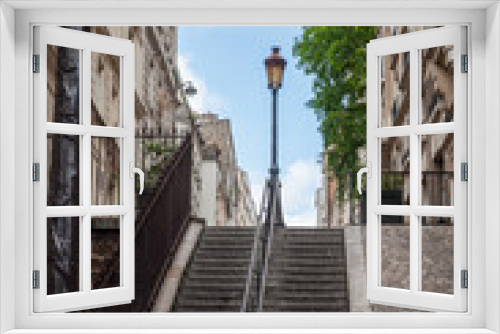 Fototapeta Naklejka Na Ścianę Okno 3D - Stairs in the famous streets of Montmartre in Paris - Paris, France