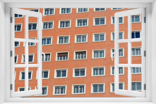 Fototapeta Naklejka Na Ścianę Okno 3D - Windows on the red brick wall