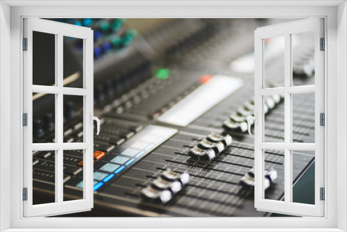 Sound equipment, large mixing console for sound producer.