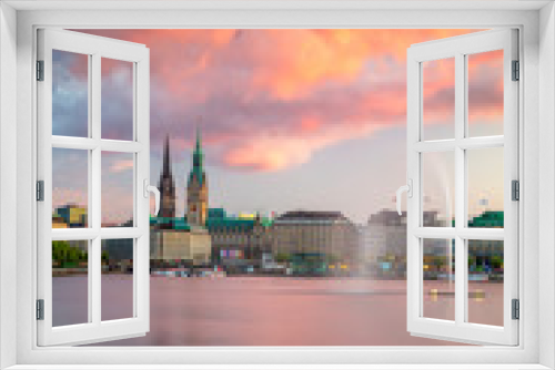 Fototapeta Naklejka Na Ścianę Okno 3D - Hamburg, Germany. Cityscape image of Hamburg downtown with City Hall during sunset.