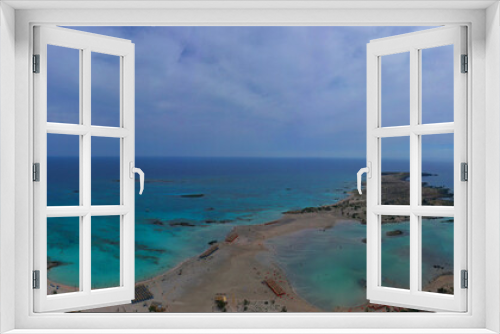 Fototapeta Naklejka Na Ścianę Okno 3D - Aerial top view photo of men practising wind surfing in exotic paradise open ocean bay with crystal clear turquoise sea