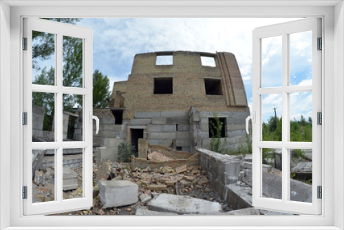 Fototapeta Naklejka Na Ścianę Okno 3D - Abandoned construction site of Hospital. Abandoned at 1991,during Ukrainian undependence crisis.  Kiev Region,Ukraine