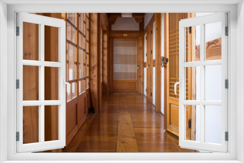 Fototapeta Naklejka Na Ścianę Okno 3D - Traditional Korean Style Wooden Door. corridor