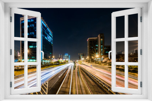 Fototapeta Naklejka Na Ścianę Okno 3D - LIMA, PERU: Panoramic night view of Lima Highway in San Isidro district.