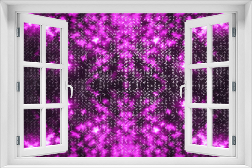 Fototapeta Naklejka Na Ścianę Okno 3D - Pink matrix digital background. Abstract cyberspace concept. Characters fall down. Matrix from symbols stream. Virtual reality design. Complex algorithm data hacking. Pink digital sparks.