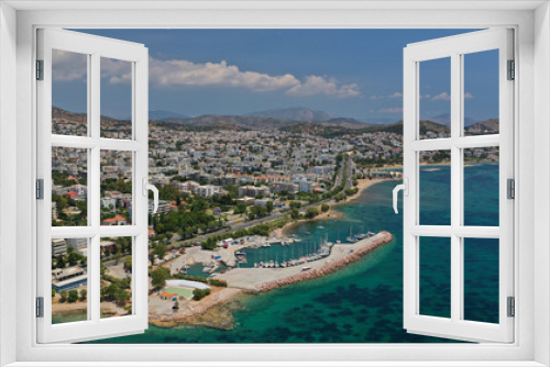 Fototapeta Naklejka Na Ścianę Okno 3D - Aerial drone bird's eye view of famous seascape of Athens Riviera, Voula, Athens Riviera, Attica, Greece