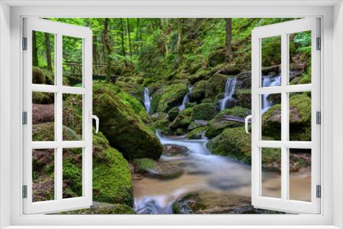 Fototapeta Naklejka Na Ścianę Okno 3D - Wild romantic hiking trail along famous Gertelbach waterfalls, Black Forest, Germany