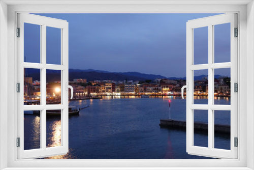 Fototapeta Naklejka Na Ścianę Okno 3D - Night shot from iconic Venetian port of Chania, Crete island, Greece