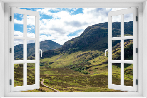 Panoramic view of the Three Sisters of Glencoe, Scotland, UK.