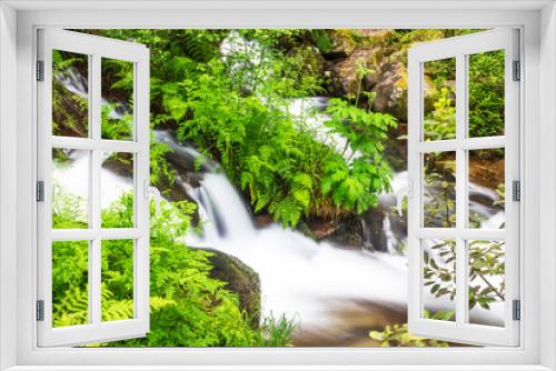 Fototapeta Naklejka Na Ścianę Okno 3D - Waterfall between river vegetation