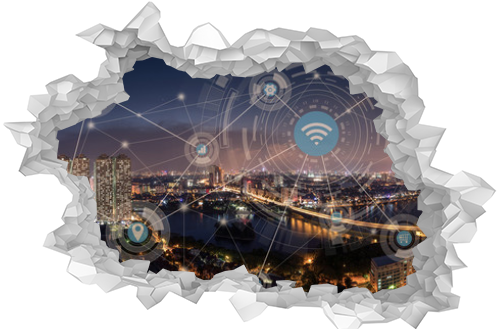 Smart city and wireless communication network concept. Digital network connection lines of Hanoi at Linh Dam lake, Belt Road No. 3