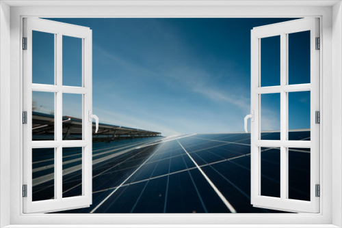 Fototapeta Naklejka Na Ścianę Okno 3D - Solar panel against blue sky .Blue solar panels.