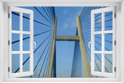Fototapeta Naklejka Na Ścianę Okno 3D - Abstract view of Bridge building architecture landmark with blue sky and cloud