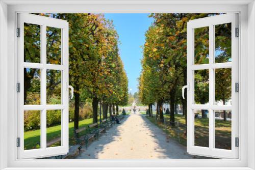 Fototapeta Naklejka Na Ścianę Okno 3D - Sidewalk walking pavement alley path with trees